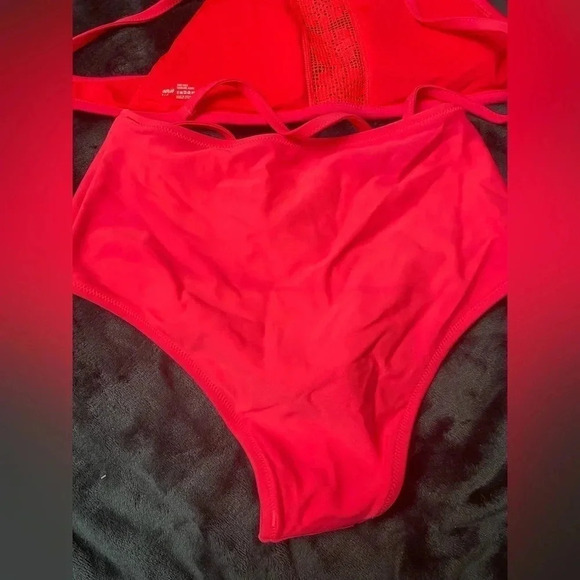 Aerie Bright High Neck Halter Matching Cheeky High Waist Bikini Swim Set XS #220 - Picture 6 of 6